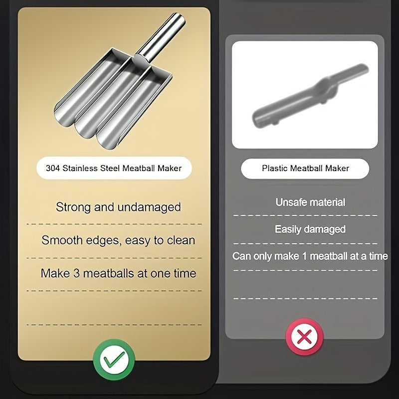 1pc Triple Meatball Maker - Non-Stick Multi-Functional Mold for DIY Meatball, Salad Sandwich, Cookie Dough, and Ice Pastry - Easy-to-Use Cooking Tool for Restaurant Kitchen and Home Cooking Enthusiasts